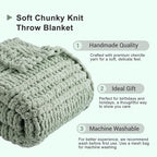 Battilo Chunky Knit Blanket Throw，Sage Throw Blanket for Couch, Thick Warm Soft Cozy Knitted Chenille Throw Blanket for Sofa, Bed, Living Room, 50"x60"