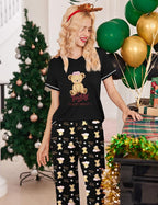 Ekouaer Women's Sleepwear Capri Pajama Sets Short Sleeve Two-Piece Pjs V Neck Tops & Capri Pants with Pockets S-3XL