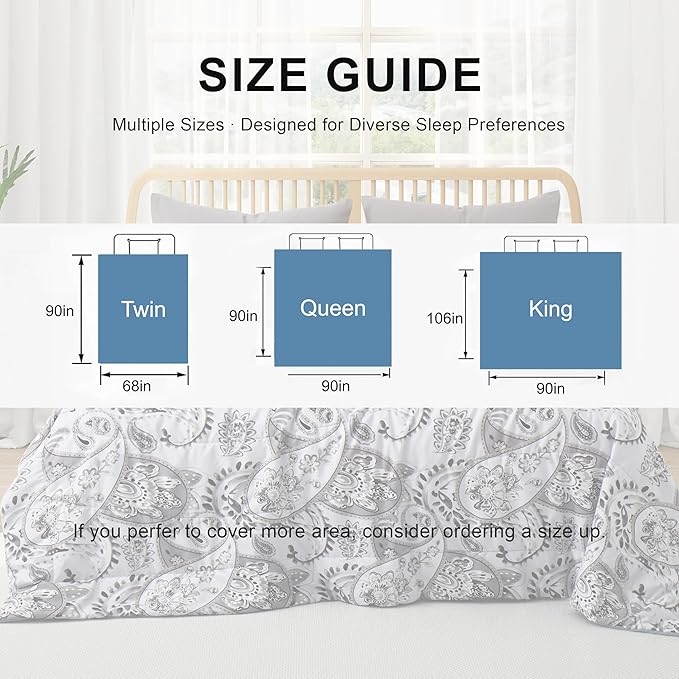 Cooling Comforter Queen Size, Cooling Blankets for Hot Sleepers, Breathable Lightweight Cold Blanket, Ultra Soft Thin Summer Bedding (Gray, Queen)
