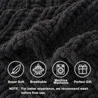 Battilo Chunky Knit Throw Blanket for Couch, Dark Grey Chenille Throw Blanket Thick Warm Cozy Soft Cable Knitted Blanket for Sofa,Bed, Living Room, 50"x60"