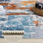 Area Rug 6x9 Washable Rugs Modern Abstract Area Rug Soft Non-Slip Non-Shedding Faux Wool Stain Resistant Floor Carpets for Living Room Bedroom Dining Room Kids Room Home Office (Blue, Grey, Gold)