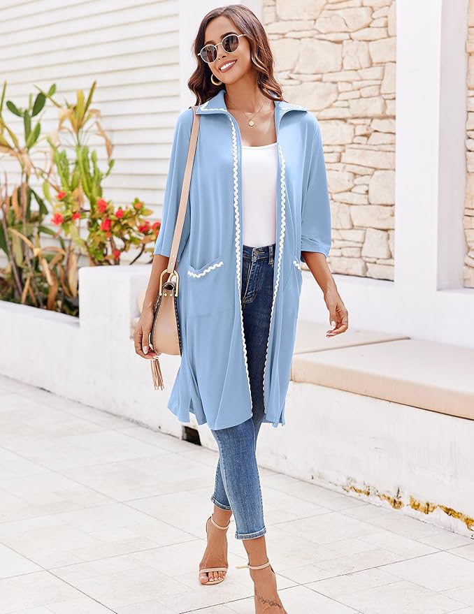 Ekouaer Women Zipper Robe Lightweight House Coat Zipper Front Short Bathrobes Soft Nightgown with Pockets S-3XL
