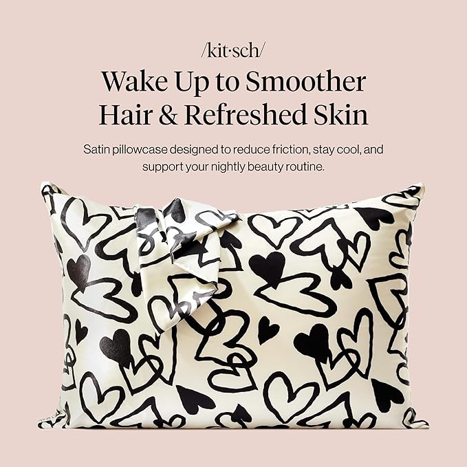 Kitsch Satin Pillowcase with Zipper for Hair & Skin - Softer Than Silk Pillow Cases, Smooth Cooling Satin Pillow Case, Wrinkle-Free, Machine Washable - Pillow Cases Standard Size (19x26) - Heart