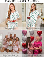 Silk Pajamas for Women Short Sleeve Satin 2 Piece Pj Set Soft V Neck Sleepwear Loungewear, S-XXL