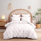 Nayoroom Pink Bow Duvet Cover Queen Size Heart Duvet Cover Coquette Bedding Set 3 Pieces Girls Cute Dorm Bedding Set with Pillowcases Soft Lightweight Microfiber