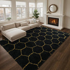 Fluffy 4x6 Area Rugs for Bedroom Living Room,Thick Shag Throw Floor Carpet,Soft Shaggy Bedside Non-Slip Rug Black Gold