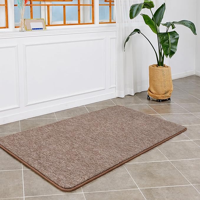 Keeko Soft 2x4 Small Runner Rug Brown, Bedside Rugs for Bedroom Indoor Runner Hallway Carpets Non Slip Living Room Area Throw Rugs Memory Foam Laundry Room Rug for Teen Kids Boys Dorm Room Decor