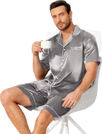 Ekouaer Mens Pajamas Set Silk Satin Sleepwear Short Sleeve Button Down Pjs Set 2 Piece Loungewear with Pockets S-XXL