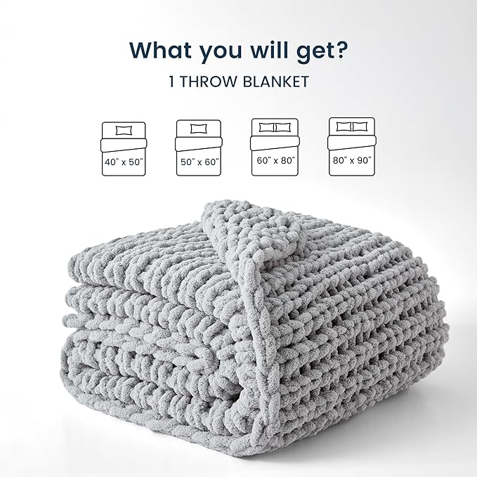 SLEEP ZONE Chunky Knit Throw Blanket for Couch, Throw Blankets for Bed - Hand Made Cozy Soft Large Rope Knot Heavy Blankets Home Decor (Grey, 40x50in)