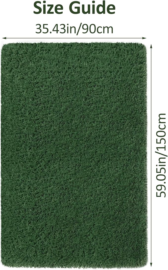 Fluffy Rugs for Bedroom Living Room 3x5 Green Shaggy Area Rug Soft Plush Fuzzy Fur Throw Carpets Kids Rug for Nursery Office Dorm Room Home Decor Aesthetic