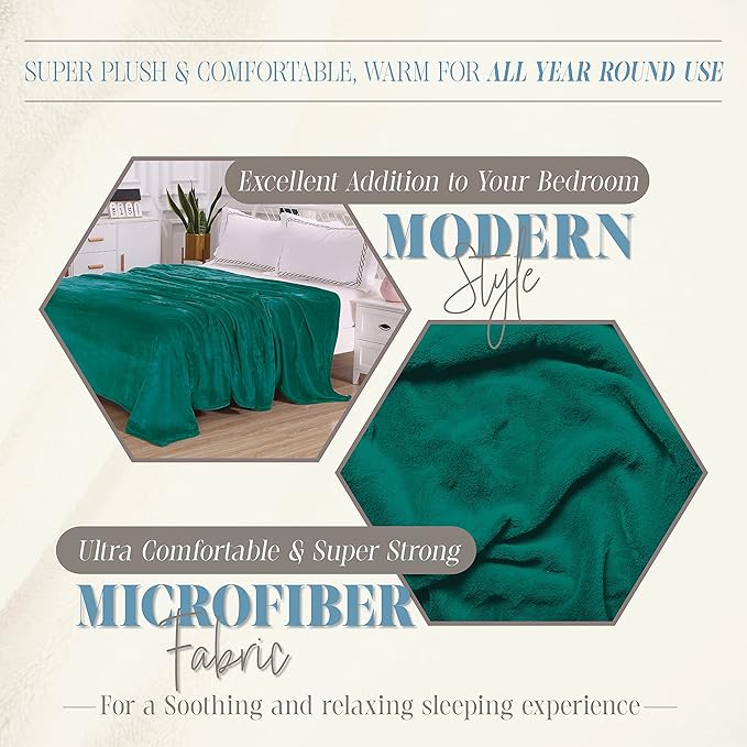 Elegant Comfort Luxury Velvety Feel Blanket, All-Season Lightweight Blanket, Ultra Plush, Soft, Cozy-Fuzzy Flannel Fleece for Couch, Sofa, Bed, Travel, Solid Design, Full/Queen, Teal