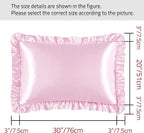 Silky Satin Ruffled Pillow Cases for Hair and Skin,Pink Silk Pillowcases Queen Set of 2 with Envelope Closure Princess Room Decoration