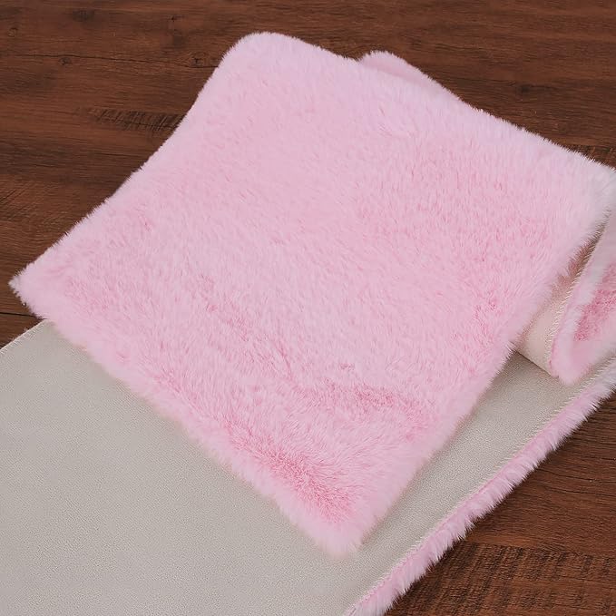 duduta Pink Faux Fur Table Runner 48 inches Long, Fluffy Spring Easter Dresser Runner Coffee Table Runner Girls Room Decor