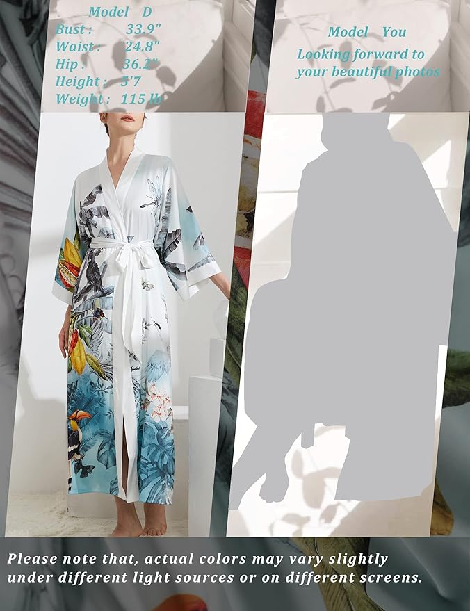 Aensso Long Soft Lightweight Silky Kimonos Robes for Women, Luxury Japanese Floral Womens Kimono Robe