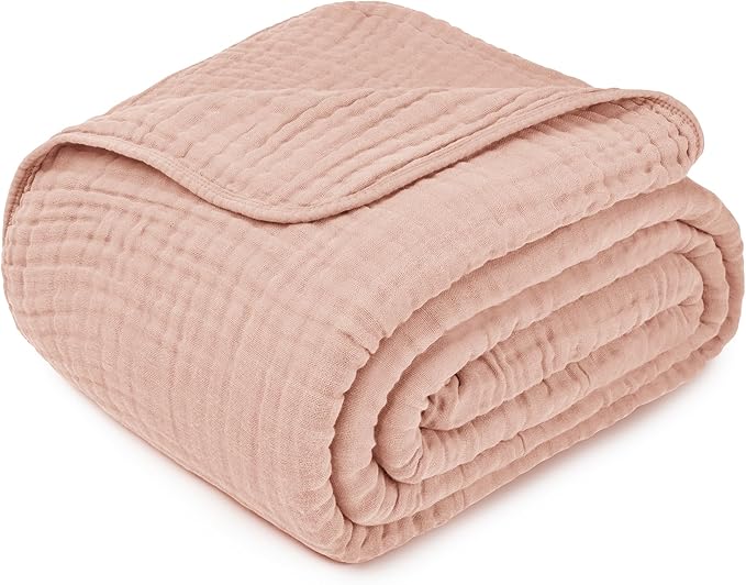 Comfy Cubs Muslin Blanket for Adults Queen 90" x 90" - 6 Layer Soft, Breathable & Lightweight Muslin Adult Blanket - Machine Washable & Designed in The US Bedding for All Seasons - Blush