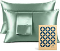 Pure Bedding Satin Pillowcase 2 Pack - King Size (20"x40", Champagne Green) - Silky Pillow Cases for Hair and Skin - Satin Pillow Covers with Envelope Closure - Extra Soft Premium Microfiber
