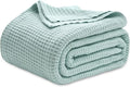 Bedsure Gentlesoft 100% Cotton Blanket Queen Size for Bed - Cooling Breathable and Soft for Spring Summer, Thick Cozy Waffle Weave Blanket Gifts for Women, Mint, 90x90 Inches