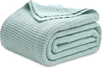 Bedsure Gentlesoft 100% Cotton Blanket Queen Size for Bed - Cooling Breathable and Soft for Spring Summer, Thick Cozy Waffle Weave Blanket Gifts for Women, Mint, 90x90 Inches