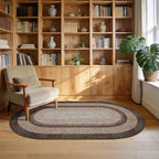 5x8 Oval Living Room Area Rug Washable Modern Border Bedroom Bedside Area Rugs Non Slip Low Pile Dining Room Oval Throw Carpet Contemporary Rugs for Living Room Kitchen Nursery, Brown