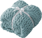 Chunky Knit Blanket Throw - 100% Hand Knitted Chunky Soft Throw Blanket for Couch, Thick and Warm Blanket for Winter, Blue, 50x60 Inches
