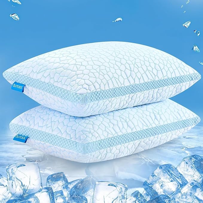 QUTOOL Double Sided Cooling Pillow for Hot Sleepers, Shredded Memory Foam Pillows King Size Set of 2, Adjustable Soft & Firm Gel Bed Pillow for Side, Back, Stomach Sleepers
