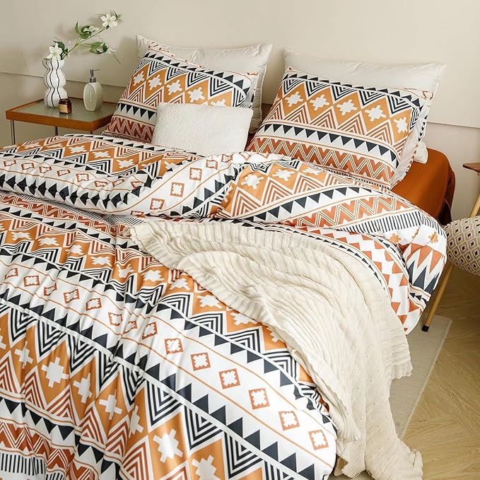 Luxlovery Aztec Comforter Set Cal King Boho Geometric Bedding Set Beige Orange Black Colorful Farmhouse Blanket Quilts Soft Rustic 3PCS Comforter Set California King