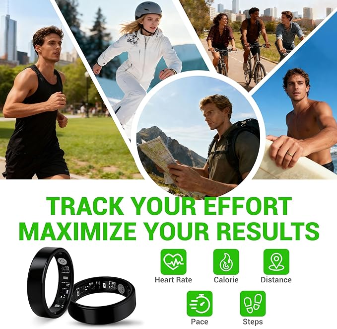 Smart Ring - Free SpO2 Sleep Tracker | No Subscription | IP68 Waterproof Fitness Tracker | 24/7 Activity Monitor | Step Counter & Tracking | Sleep & Workout Accessory Black 11