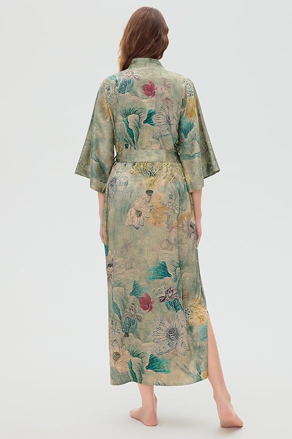 PRODESIGN Kimono Robes for Women - Long Silky Sleepwear Nightgown Bathrobe Floral Dressing Gowns Blouse Bride Bridesmaid Robe