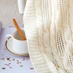 Aormenzy Cable Knit Throw Blankets 90 x 90 Inches, Soft Cozy and Lightweight Knitted Blanket, Machine Washable Acrylic Blanket, Decorative Throw Blanket for Couch Sofa Bed, Cream White
