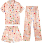 Hupohoi Unisex Girls Boys Kids Pajama Sets Button Down Satin Sleepwear Nighty 3PCS Silky Lounge Sets Nightwear