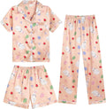 Hupohoi Unisex Girls Boys Kids Pajama Sets Button Down Satin Sleepwear Nighty 3PCS Silky Lounge Sets Nightwear