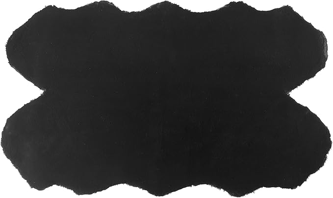 Walk on Me Faux Rabbit Area Rug - Plush, Fur Skin, Sheepskin, Suede Hide, 100% Polyester, Washable Animal Rug - Extreme Comfort, Softness, Stylish - Living Room & Dining Area (36"x60", Black)