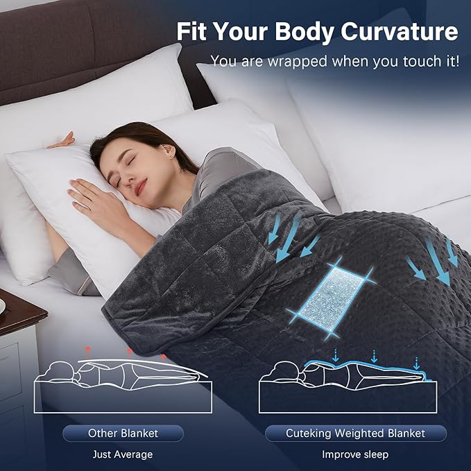 CuteKing Weighted Blanket - Weighted Blanket with Premium Glass Beads - Heavy Blanket Crystal Velvet for Comfort Sleep - Thick Blanket All Season (12lbs, 48"x72", Grey Bubble)