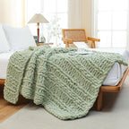 WESHIONGOO Chunky Knit Blanket Throw 40"×60" Knitted Throw Blankets for Couch Bed Fluffy Soft Blanket with Jumbo Chenille Yarn Thick 100% Handmade(Sage Green, Medium Size Throw)