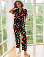 Ekouaer Silk Satin Pajamas Set Women Short Sleeve Sleepwear Soft Button Down Loungewear Pjs Set