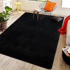 Softlife Area Rug for Bedroom Living Room, Solid Black Non-Slip 5x7 Fluffy Carpet with Soft Low Pile for Kids Boys Girls, Machine Washable Fuzzy Aethetic Rugs Home Dorm Decor