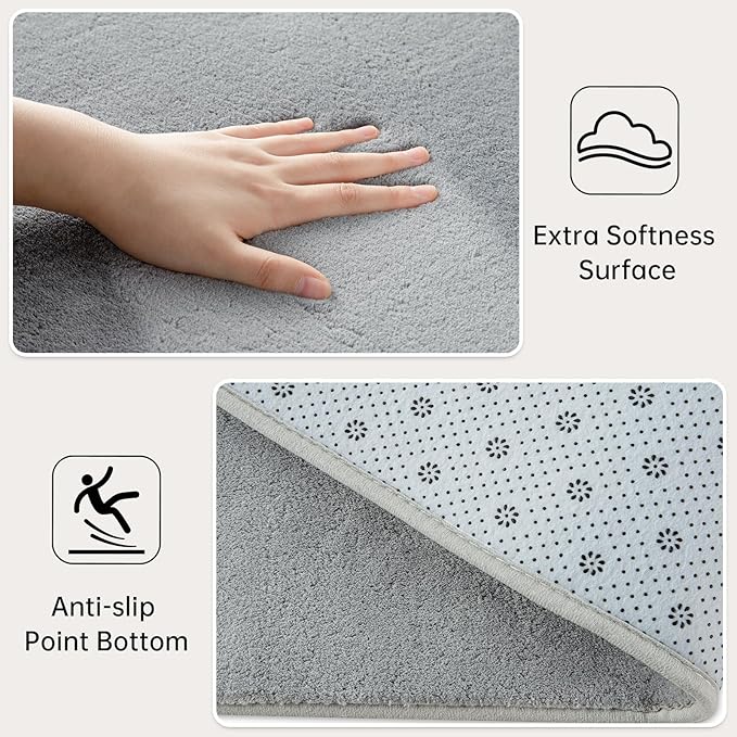 Andecor Soft Area Rug, 4x6 Grey Washable Rugs for Living Room Bedroom, Indoor Fluffy Carpets for Dorm Boys Girls Kids Room Nursery Home Decorations