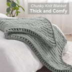 Negwoo Chunky Knit Throw Blanket, 40''*50'' Knitted Throw Chenille Yarn for Bed Couch, Handmade Light Grey Crochet Big Thick Blanket, Machine Washable Cute Comfy Blanket for Home Decor