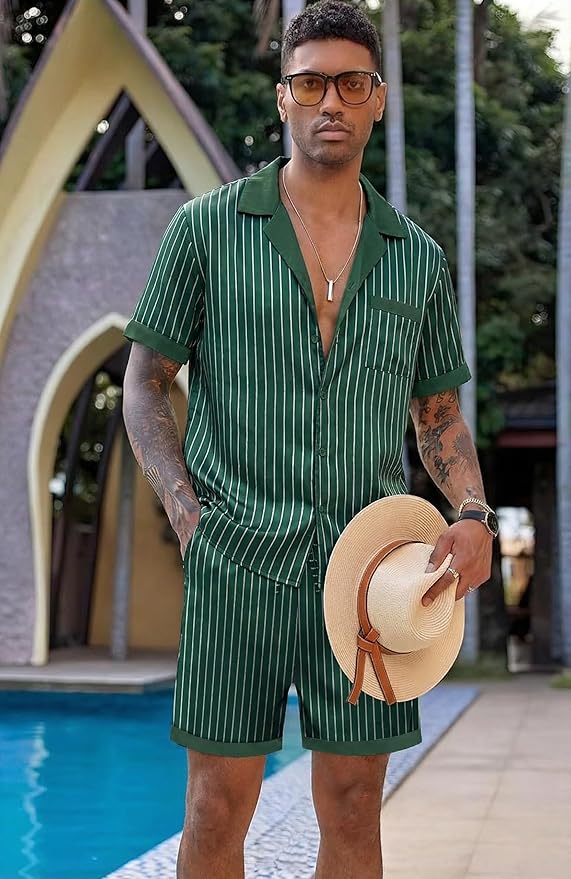 Ekouaer Men Satin Silk Pajamas Set with Pockets Sleepwear Shorts Satin Summer Loungewear 2 Piece Button Down Set S-3XL