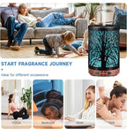 Essential Oil Diffuser 120ML Metal Aromatherapy Diffuser with Timer, Cool Mist Humidifier with Auto Shut-Off & 7 Color Lights for Home Office Spa (Tree)