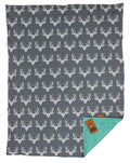 Dear Baby Gear - Reversible Baby Blankets - Soft Nursery Blanket for Newborn - Toddler Blankey - Throw Blanket for Boys & Girls - Infant Blankets - 40x30 (Antlers Grey - Mint)