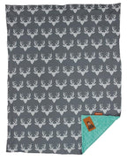 Dear Baby Gear - Reversible Baby Blankets - Soft Nursery Blanket for Newborn - Toddler Blankey - Throw Blanket for Boys & Girls - Infant Blankets - 40x30 (Antlers Grey - Mint)