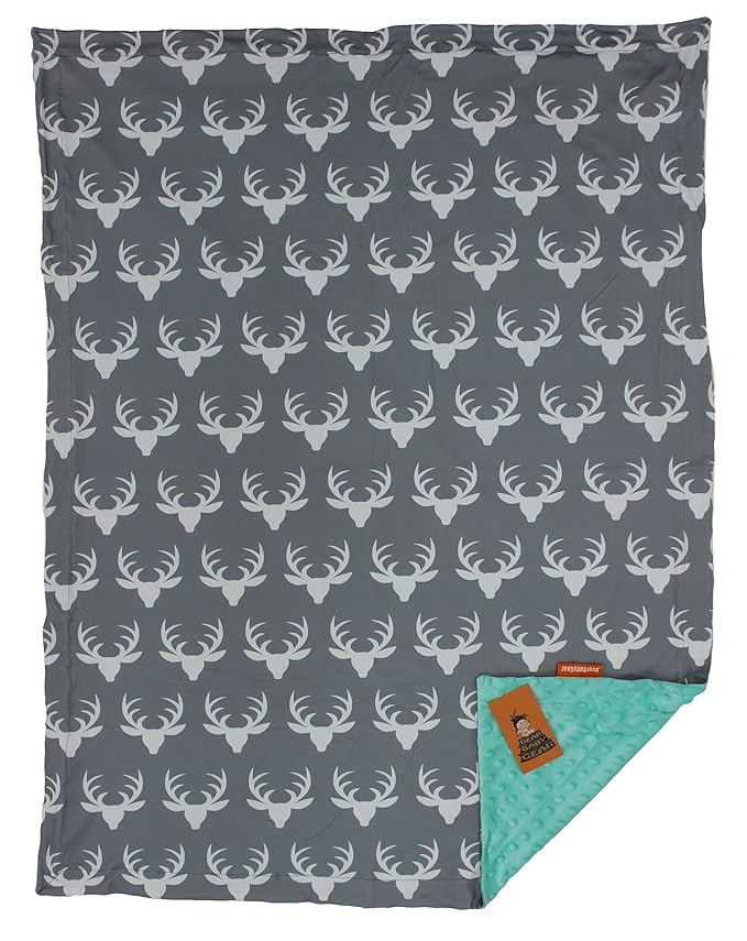 Dear Baby Gear - Reversible Baby Blankets - Soft Nursery Blanket for Newborn - Toddler Blankey - Throw Blanket for Boys & Girls - Infant Blankets - 40x30 (Antlers Grey - Mint)