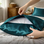 Pure Bedding Satin Pillowcase 2 Pack - King Size (20"x40", Teal) - Silky Pillow Cases for Hair and Skin - Satin Pillow Covers with Envelope Closure - Extra Soft Premium Microfiber
