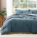 WRENSONGE King Size Comforter Set - 3 Pieces Oxford Blue Comforter Prewashed Soft Lightweight for All Seasons,Fluffy Down Alternative Comforter King Size with 2 Pillow Shams