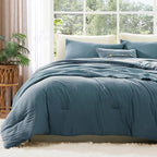 WRENSONGE Full Size Comforter Sets - 3 Pieces Oxford Blue Comforter Prewashed Soft Lightweight for All Seasons, Fluffy Down Alternative Comforter Full Size with 2 Pillow Shams