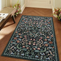 Lahome Claude Floral 3x5 Entryway Rug, Soft Washable Bedroom Area Rugs, Botanical Non-Slip Small Black Carpet for Bedside, Entrance, Dorm, Nursery, Living Room