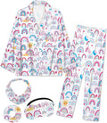 EPLAZA Kids Satin Pajamas Sets Girls Boys Button-Down Silky Pajamas Sleepwear with Hairband Eye Mask Hair Tie