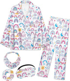 EPLAZA Kids Satin Pajamas Sets Girls Boys Button-Down Silky Pajamas Sleepwear with Hairband Eye Mask Hair Tie
