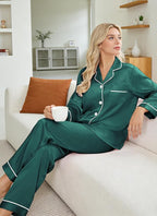 DOLOS Silk Satin Pajama Set for Women Short/Long Sleeve 2-Piece Silky Pajamas for Women Button Down Pjs Sleepwear Loungewear